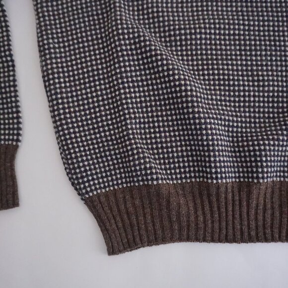 Vintage Damo Brown Micro Check Knit Textured Crewneck Pullover Sweater Neutral M - Picture 6 of 9
